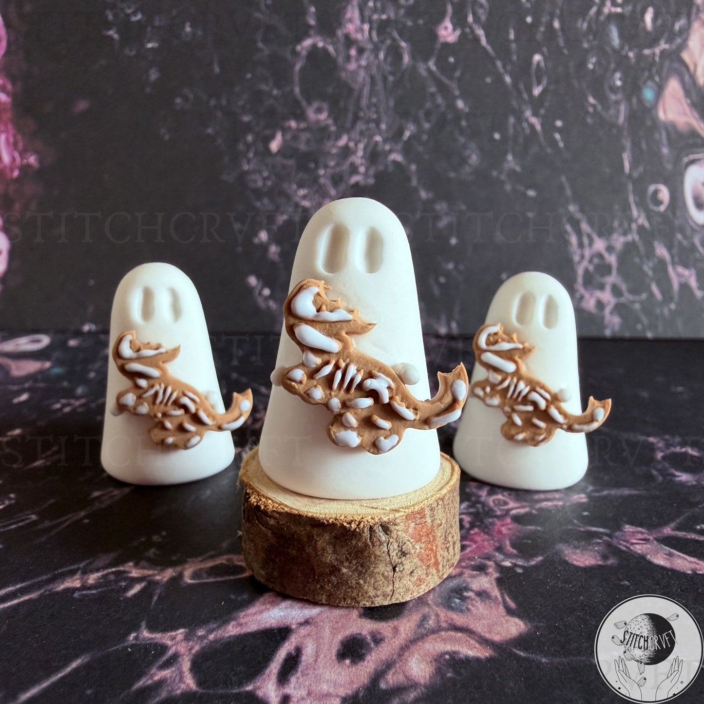 Ghost with t-rex fossil cookie | Handmade to order