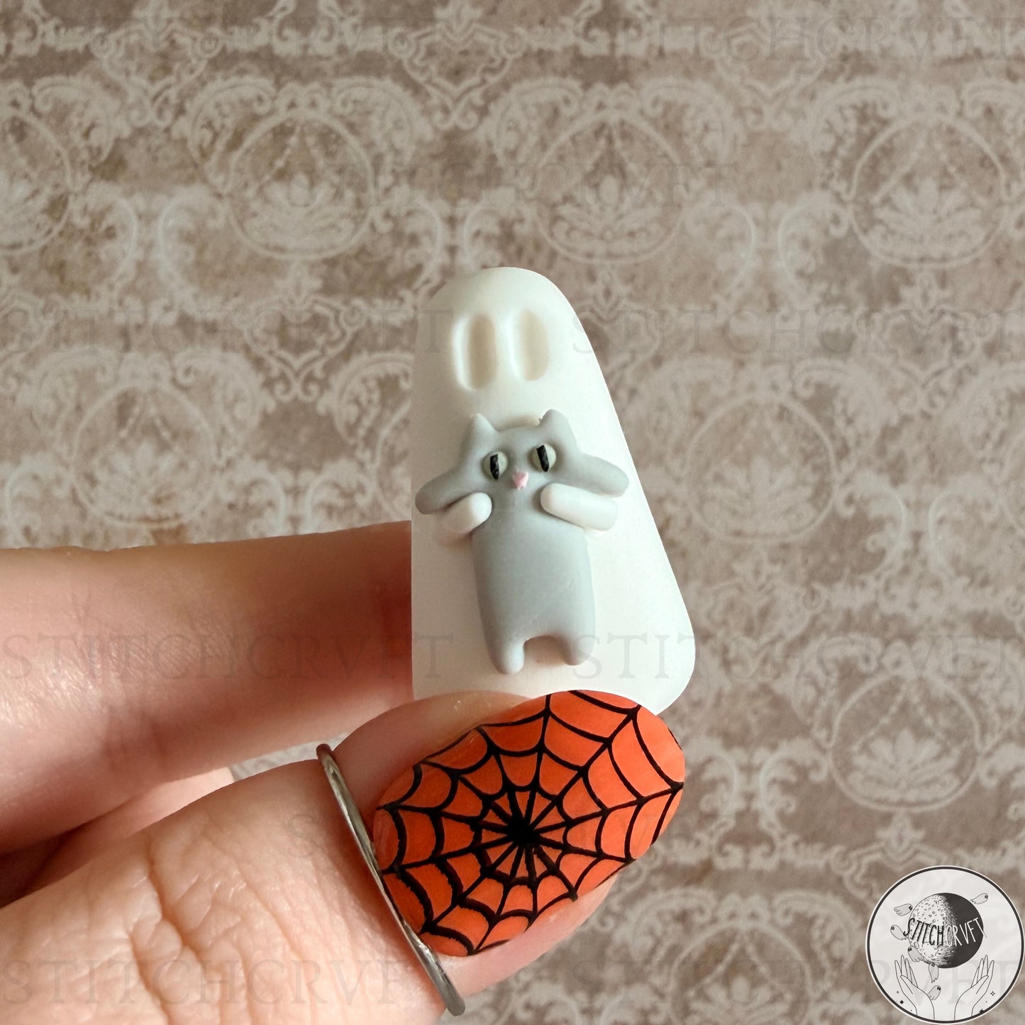 Ghost holding long squishy cat | Handmade to order