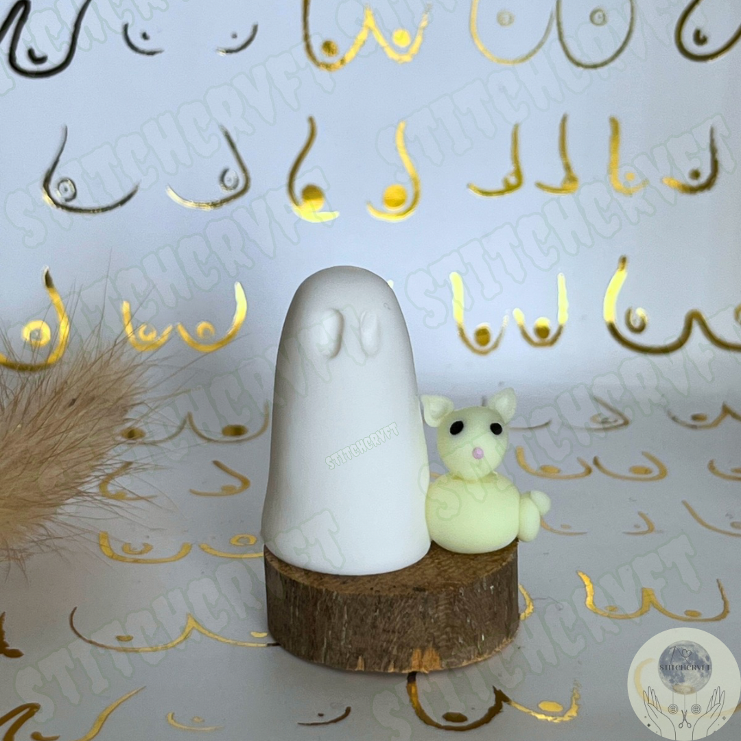 Ghost with glowing cat familiar | Handmade to order