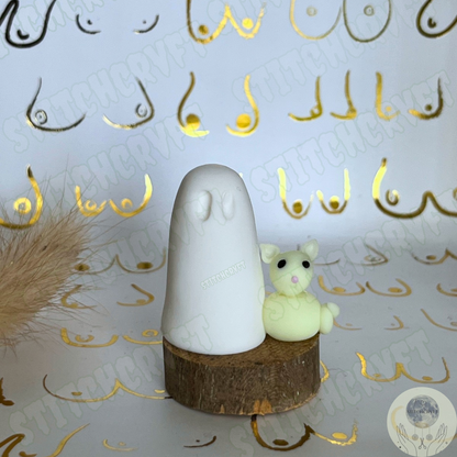 Ghost with glowing cat familiar | Handmade to order