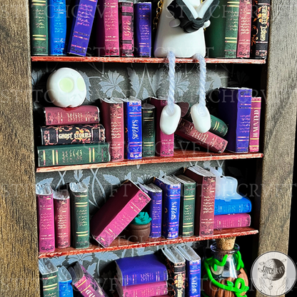 Miniature haunted bookshelf scene | Limited edition