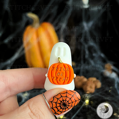 Ghost holding tiny trick of treat pumpkin | Handmade to order