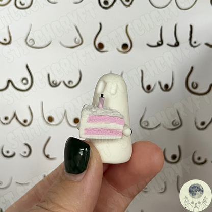 Ghost holding strawberry cake slice | Limited small batch