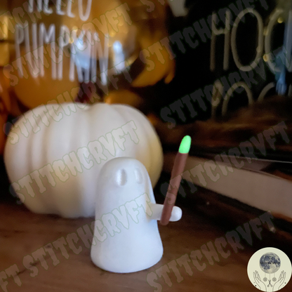 Ghost holding wand with glowing tip | Handmade to order