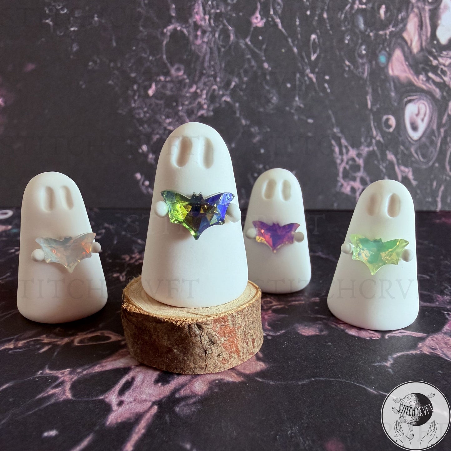 Ghost holding rhinestone bat | Handmade to order