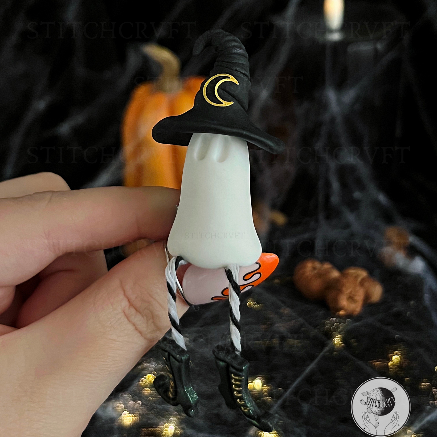 Witch ghost with dangly legs and boots | Handmade to order