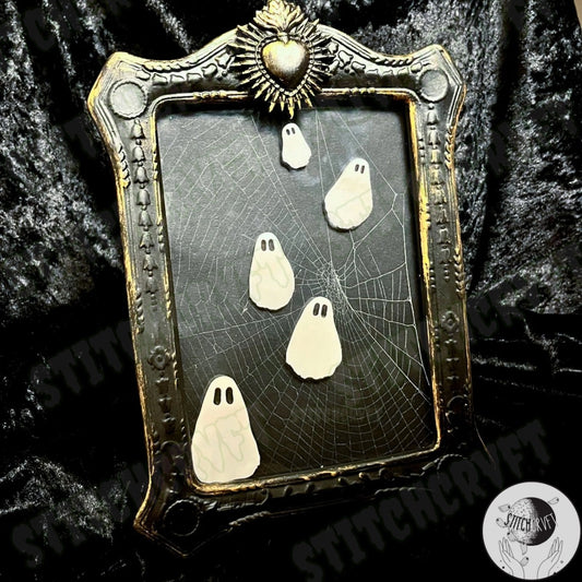 Haunting ghost picture frame with real preserved spider web