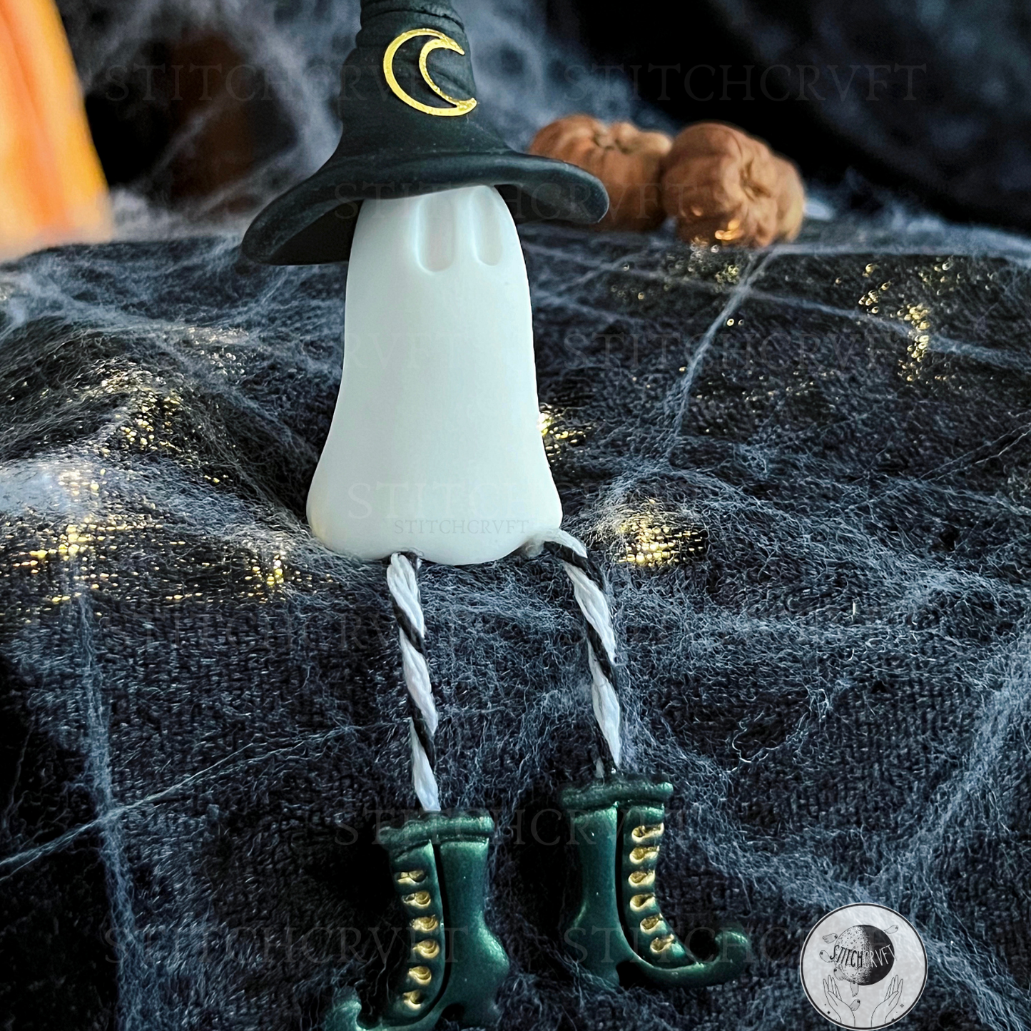 Witch ghost with dangly legs and boots | Handmade to order