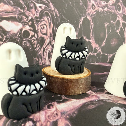 Ghost with distinguished cat familiar | Handmade to order