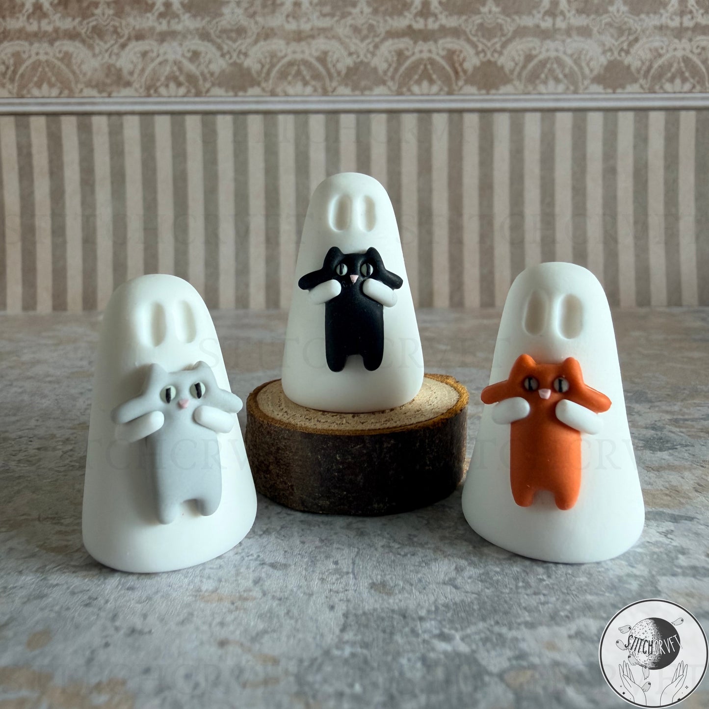 Ghost holding long squishy cat | Handmade to order