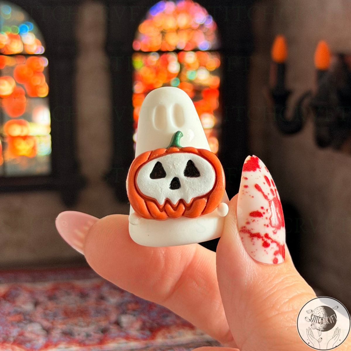 Ghost holding skull pumpkin | Handmade to order