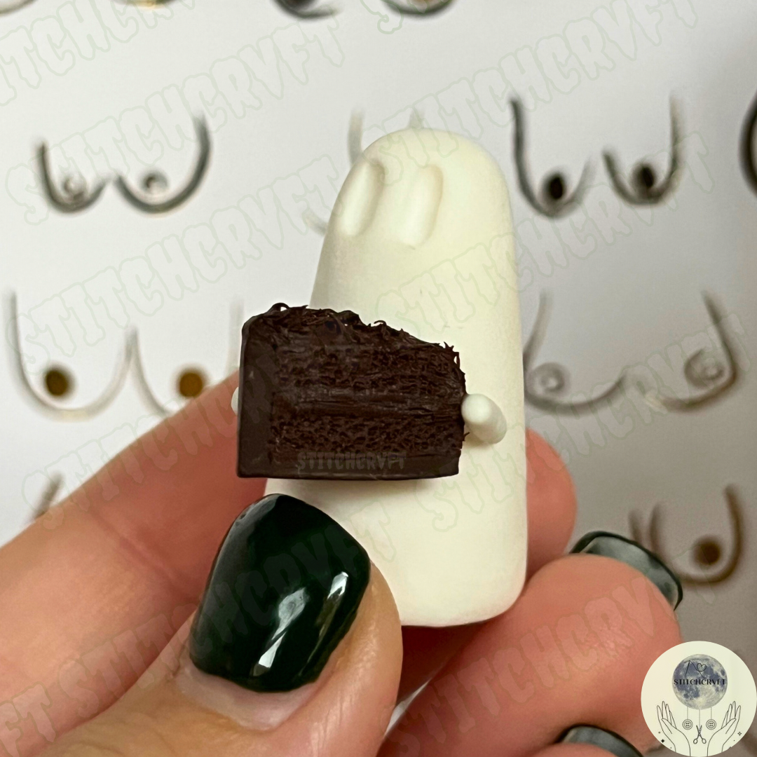 Ghost holding chocolate cake slice | Limited small batch