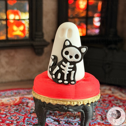 Ghost with black skeleton cat familiar | Handmade to order