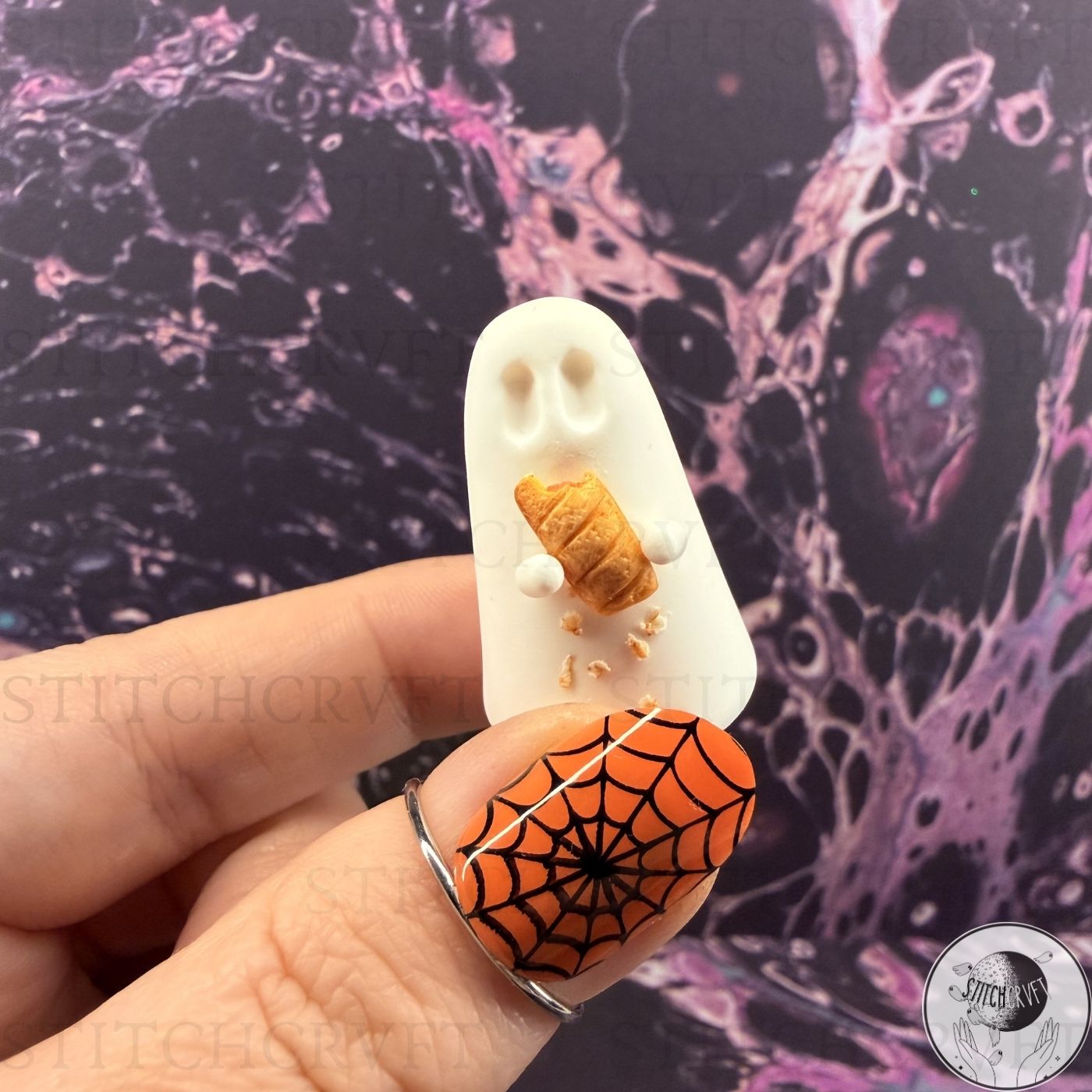 Ghost holding tiny sausage roll | Handmade to order
