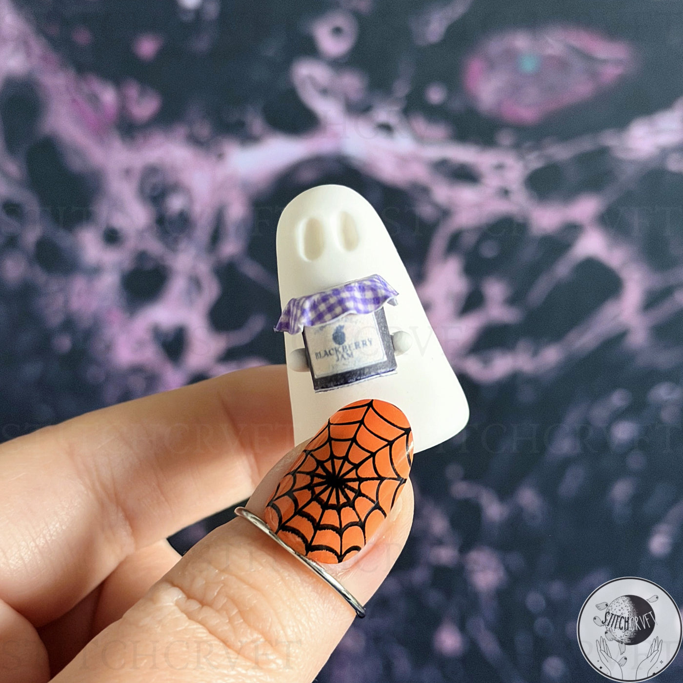 Ghost holding tiny jam jar  | Handmade to order