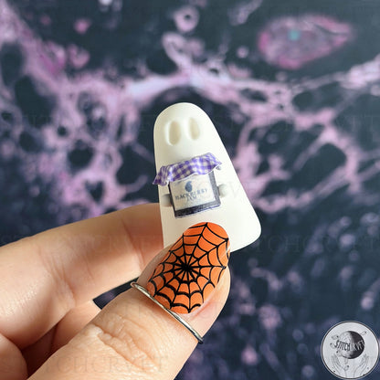 Ghost holding tiny jam jar  | Handmade to order