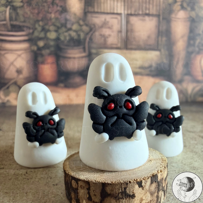 Ghost holding mini mothman familiar  | Handmade to order