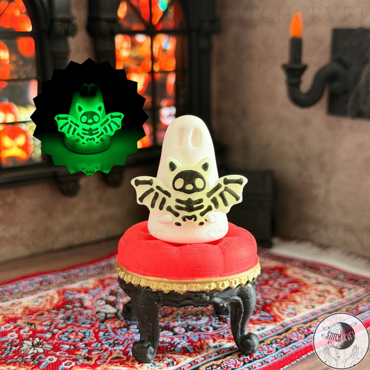 Ghost holding glowing skeleton bat | Handmade to order