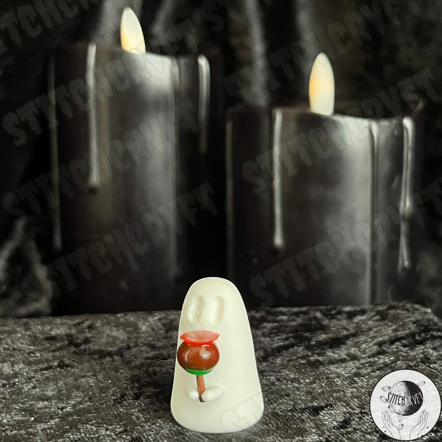 Ghost holding tiny toffee apple | Small batch