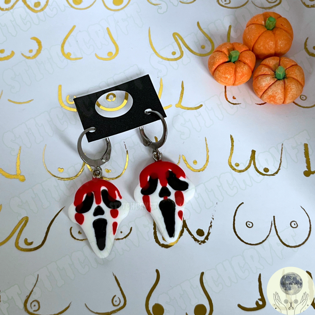 Ghostie blood drip effect mask earrings  | Handmade to order