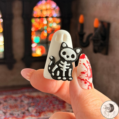 Ghost with black skeleton cat familiar | Handmade to order