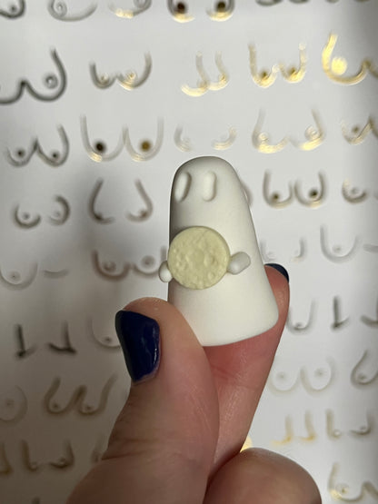 Ghost holding tiny full moon (glowing and non glowing)  | Handmade to order