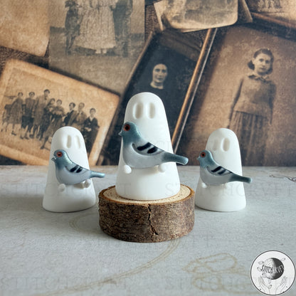 Ghost holding tiny pigeon familiar  | Handmade to order