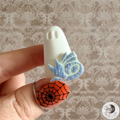 Ghost with glowing sleepy dragon familiar | Handmade to order