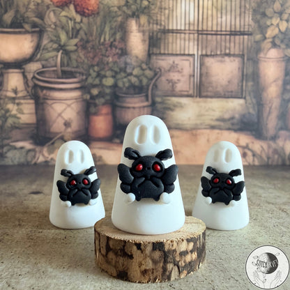 Ghost holding mini mothman familiar  | Handmade to order