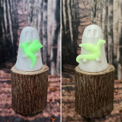 Ghost holding tiny glowing dragon| Handmade to order