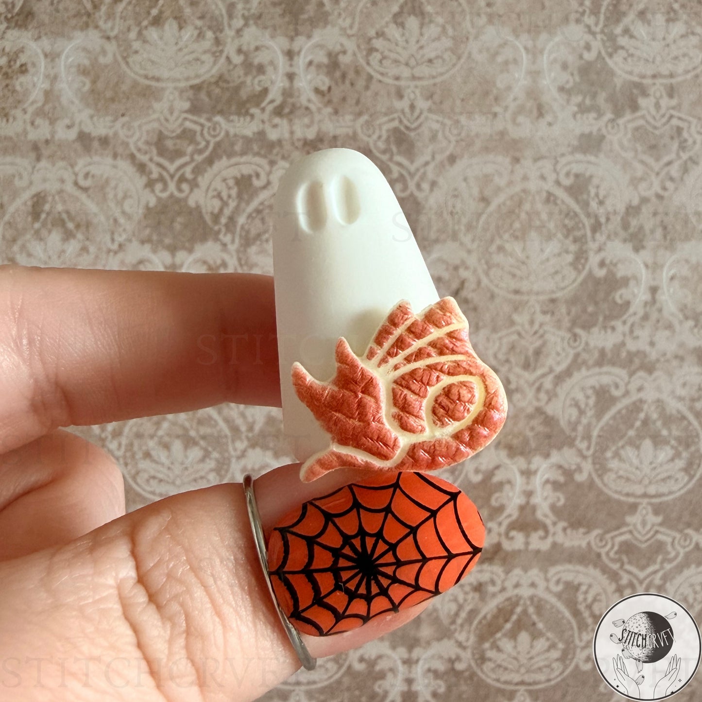 Ghost with glowing sleepy dragon familiar | Handmade to order