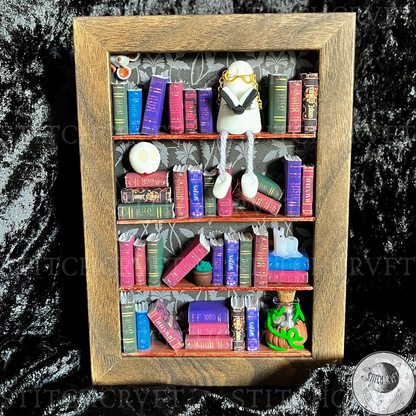 Miniature haunted bookshelf scene | Limited edition