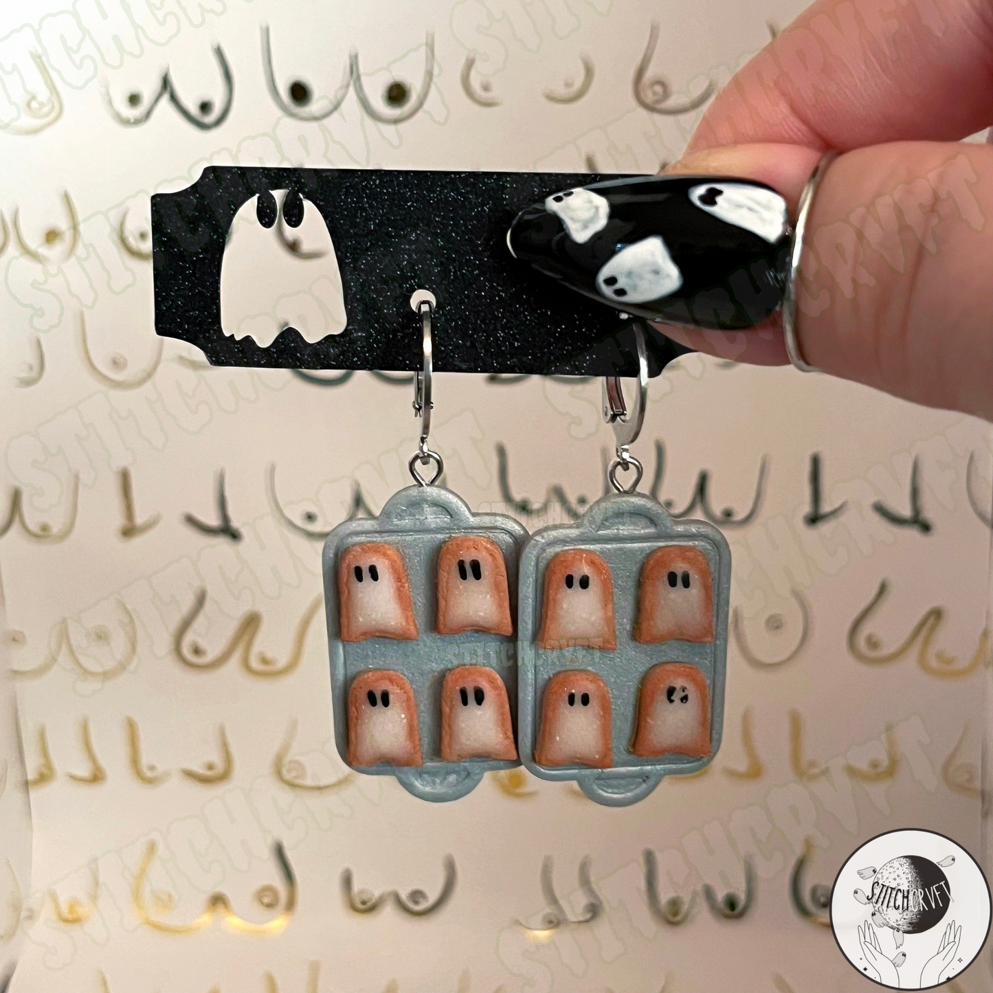 Ghost cookie tray earrings/pin/keyring | Handmade to order