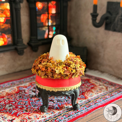 Ghost sat in little pile of leaves | Handmade to order