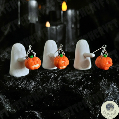 Ghost holding glowing pumpkin lantern | Handmade to order