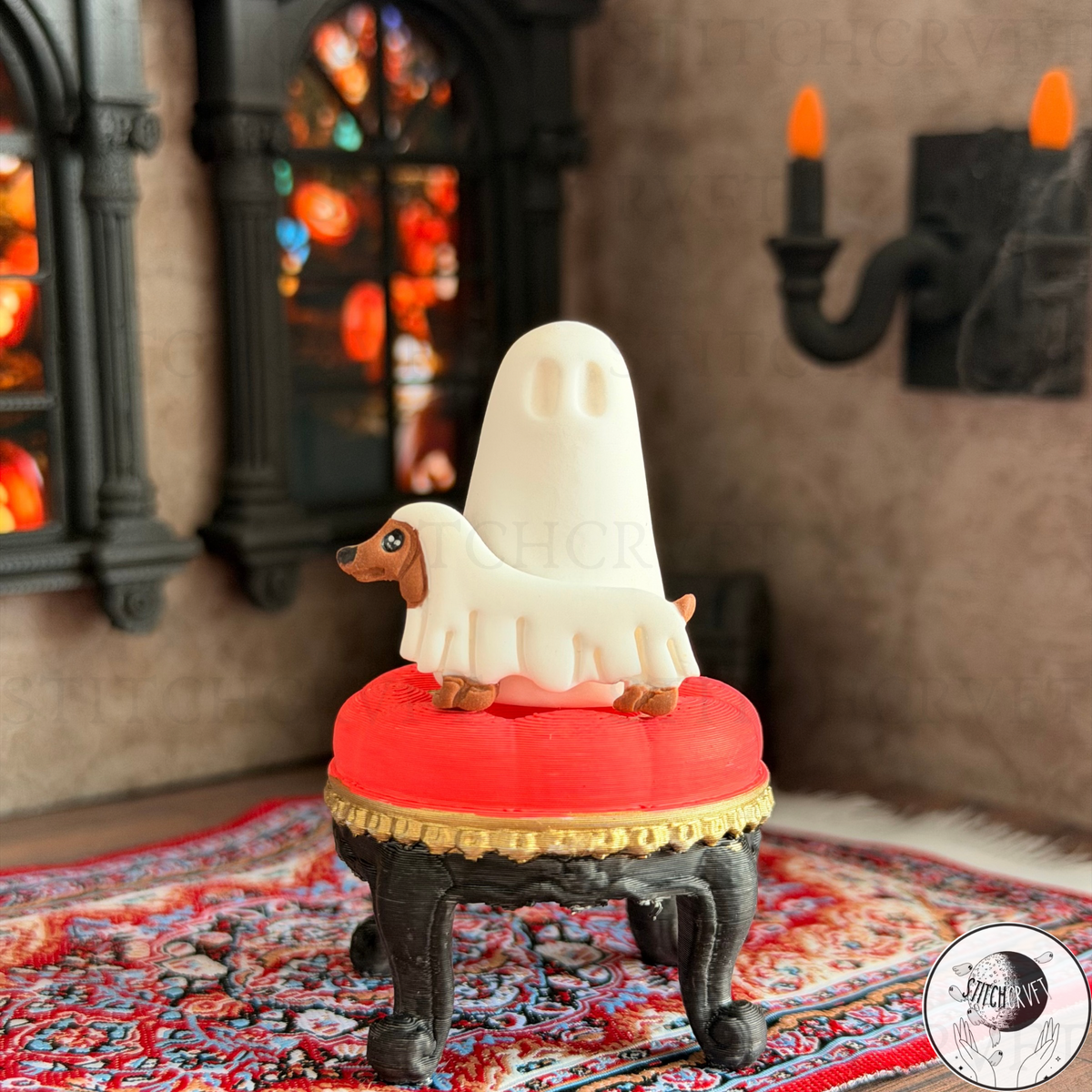 Ghost with wiener dog ghost familiar | Handmade to order