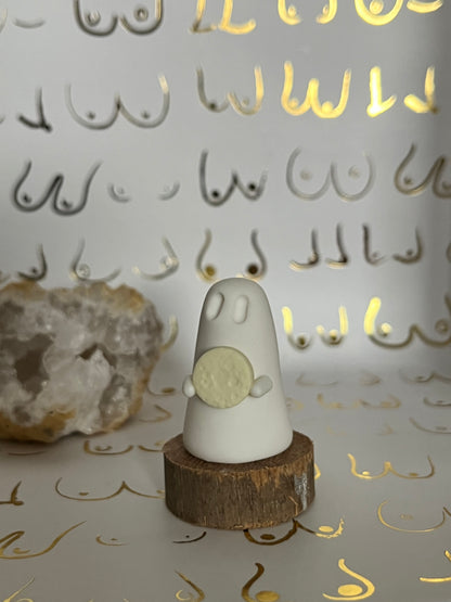 Ghost holding tiny full moon (glowing and non glowing)  | Handmade to order