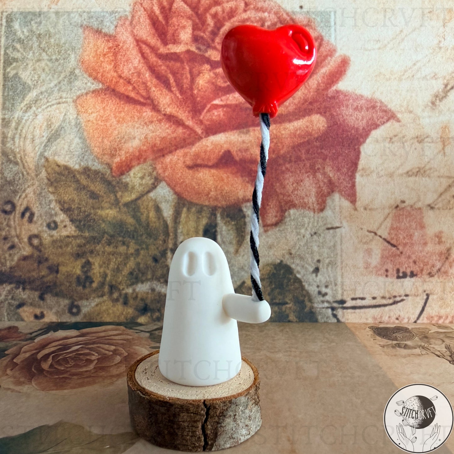 Ghost holding heart shaped balloon | Handmade to order