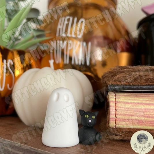 Ghost with black cat familiar | Handmade to order