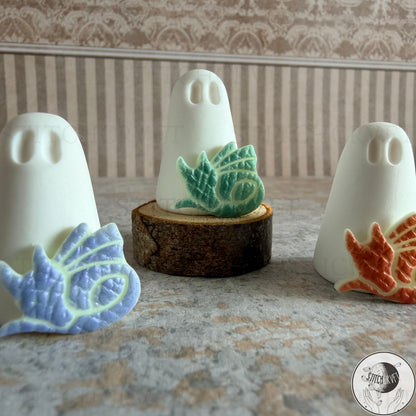 Ghost with glowing sleepy dragon familiar | Handmade to order