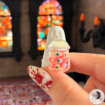 Ghost holding mini jar of eyeballs | Handmade to order