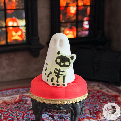 Ghost with glowing skeleton cat familiar | Handmade to order