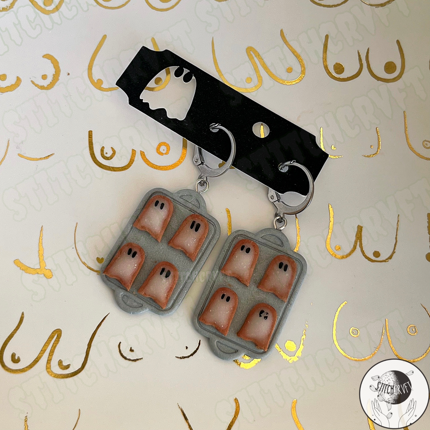 Ghost cookie tray earrings/pin/keyring | Handmade to order