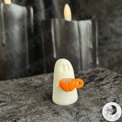 Ghost holding tiny pumpkin mug  | Handmade to order