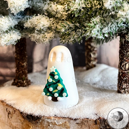Ghost holding tiny christmas tree | Handmade to order