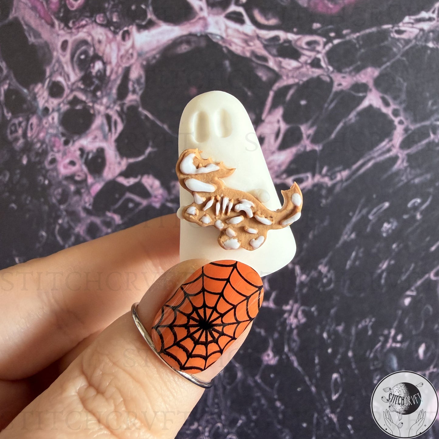 Ghost with t-rex fossil cookie | Handmade to order