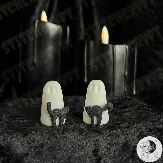 Ghost with shrieking black cat familiar | Handmade to order