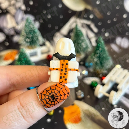 Spookmas Ghost holding tiny gift | Handmade to order