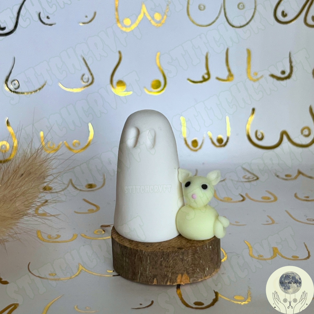 Ghost with glowing cat familiar | Handmade to order