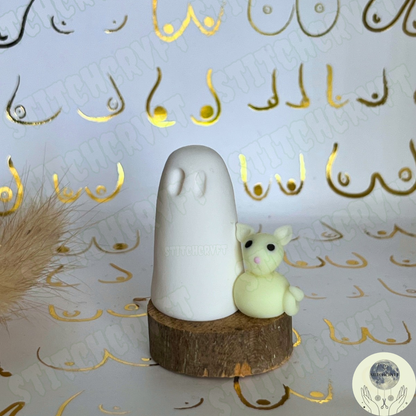 Ghost with glowing cat familiar | Handmade to order